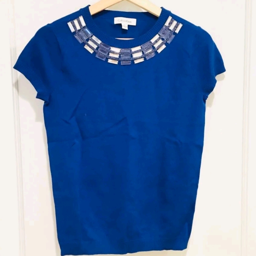 Calvin Klein Royal Blue Knit Sweater Pullover Size S